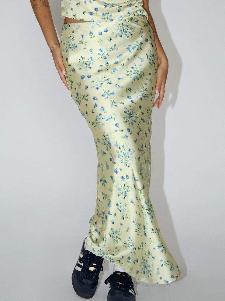 27 Morning Glory Floral Satin Maxi Skirt