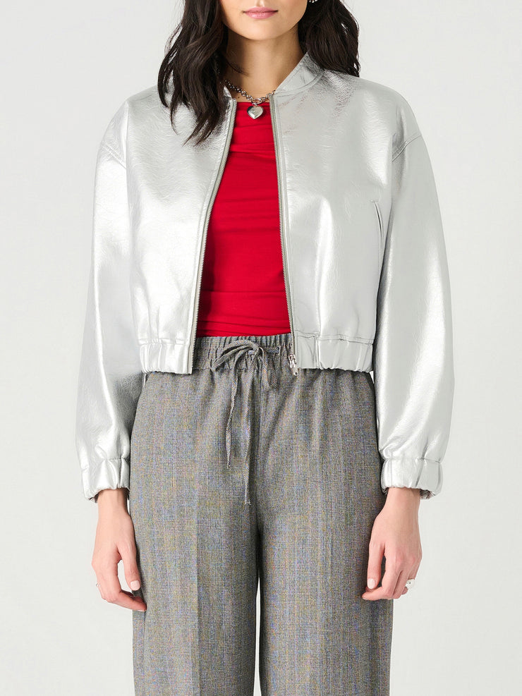 DEX Metallic Silver Bomber Jacket