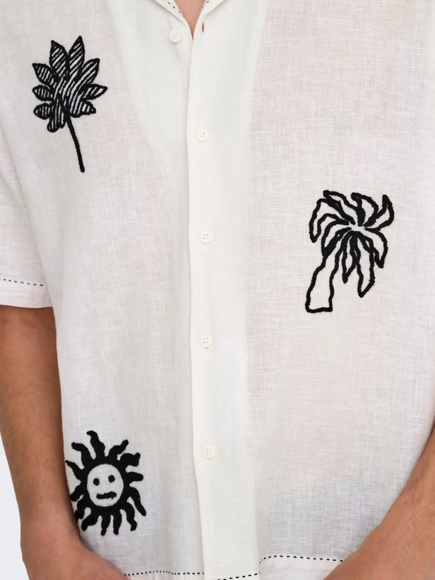 ONLY Aiden Unisex Embroidered Linen Shirt
