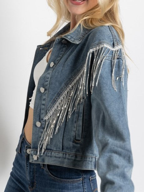 27 Denim Rhinestone Fringe Jacket