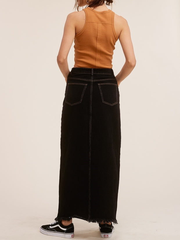 27 Belle Denim Front Split Maxi Skirt