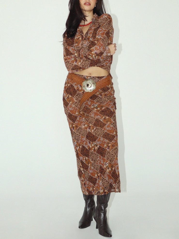 27 Chiffon Patchwork Floral Maxi Skirt