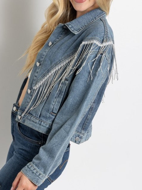 27 Denim Rhinestone Fringe Jacket