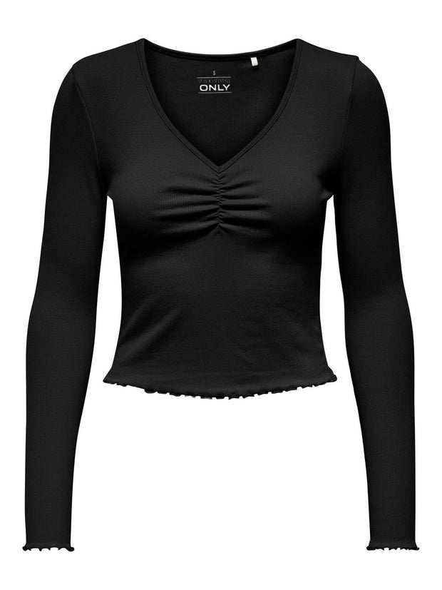 ONLY Betty Long Sleeve Ruched V-Neck Top