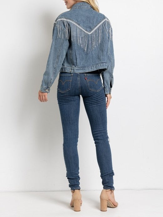 27 Denim Rhinestone Fringe Jacket