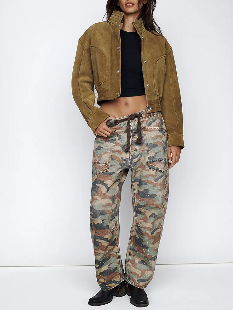 FREE PEOPLE Moxie Printed Low-Slung Barrel Jeans