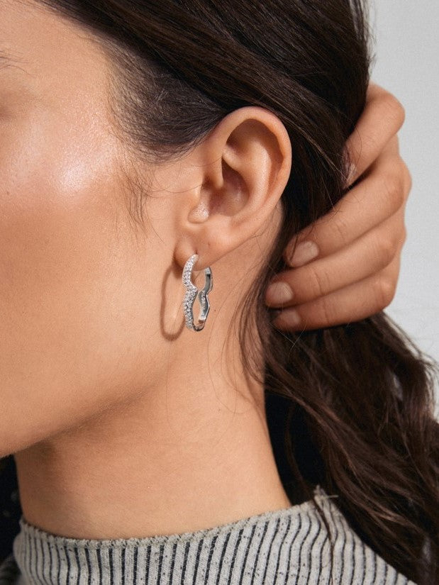 PILGRIM Connect Wavy Crystal Hoop Earrings