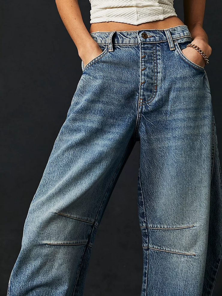 FREE PEOPLE Good Luck Mid Rise Barrel Jean