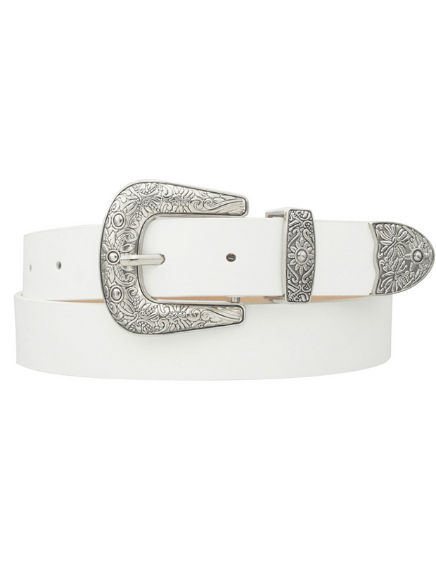 27 Sun Floral Embossed Western Buckle Belt