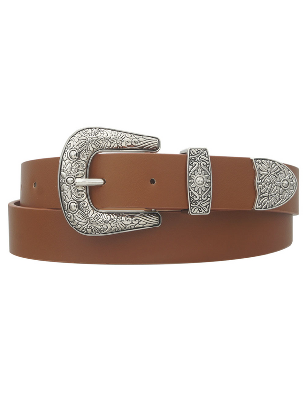 27 Sun Floral Embossed Western Buckle Belt