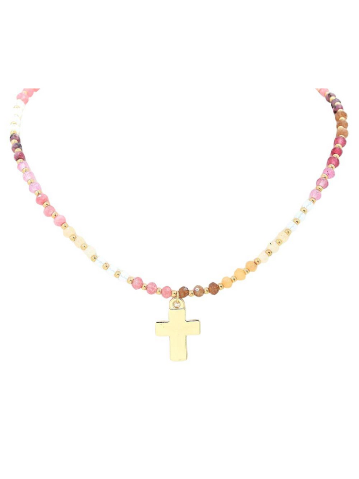27 Cross Charm Beaded Necklace