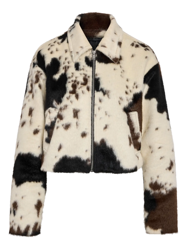 NOISY MAY Cole Faux Fur Cow Print Jacket
