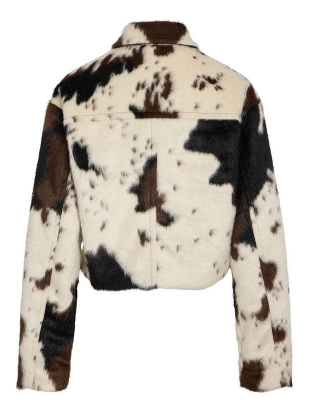 NOISY MAY Cole Faux Fur Cow Print Jacket
