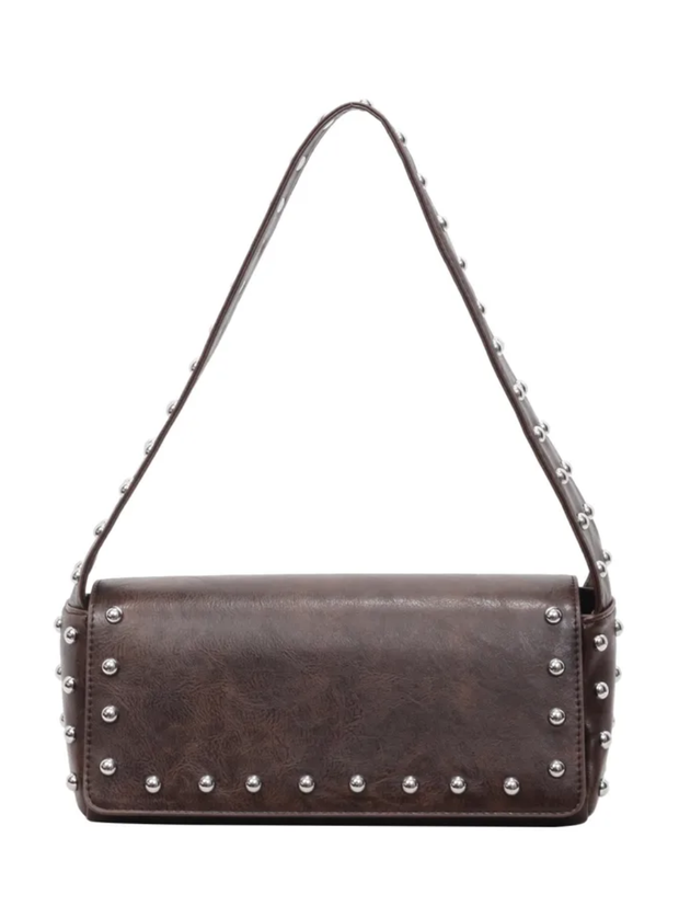 27 Faux Leather Studded Shoulder Bag