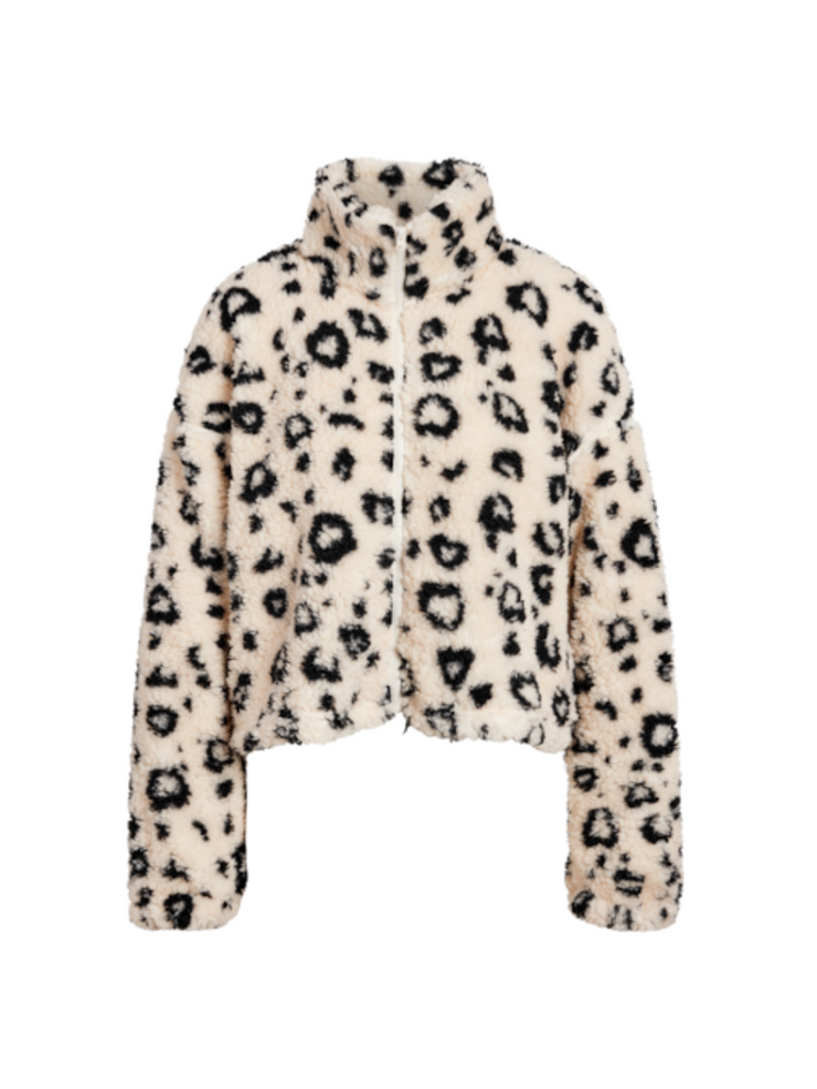 NOISY MAY Leopard Fleece Zip-Up Jacket