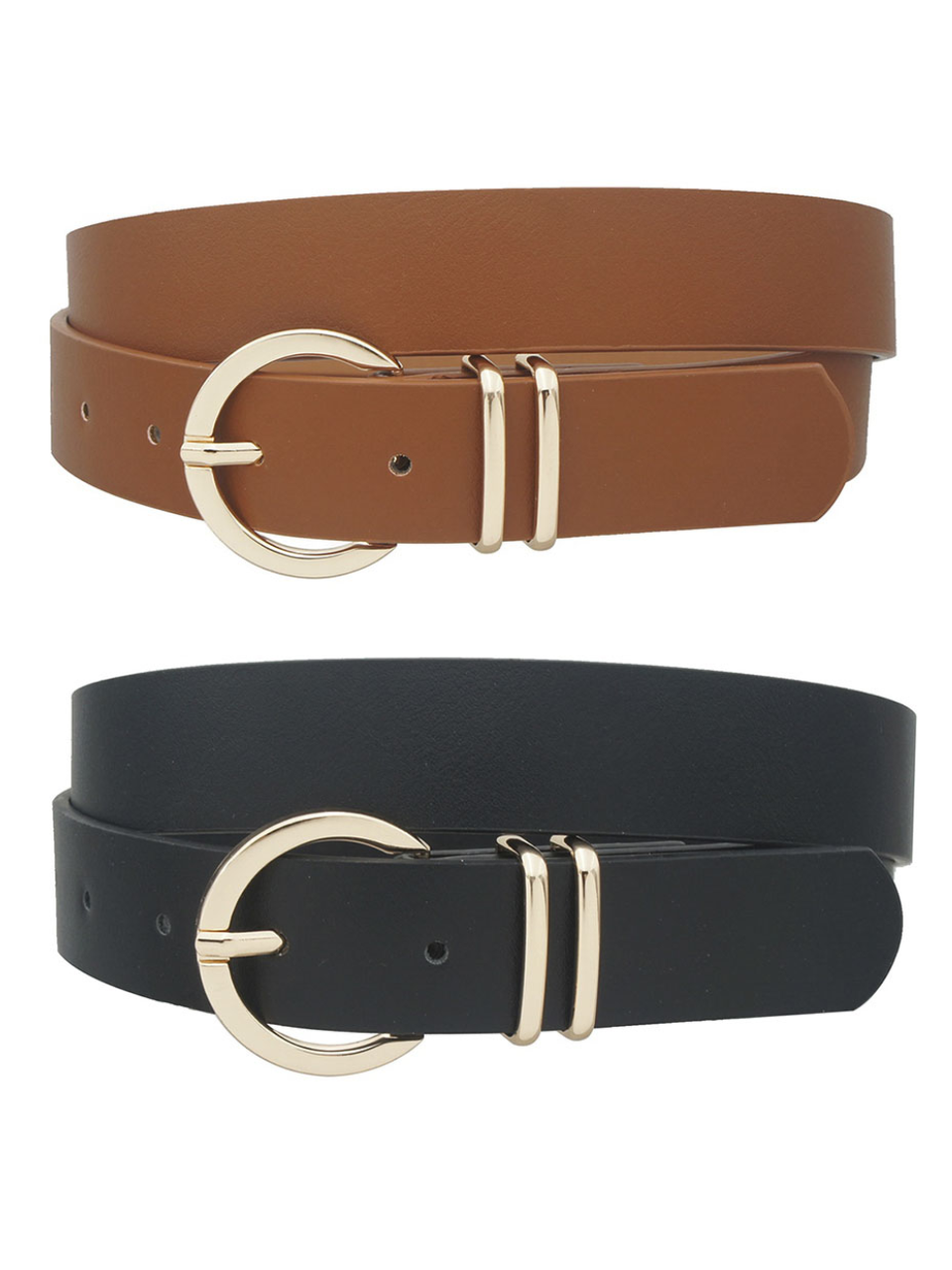 27 Double Loop Circle Buckle Belt ONE SIZE COGNAC