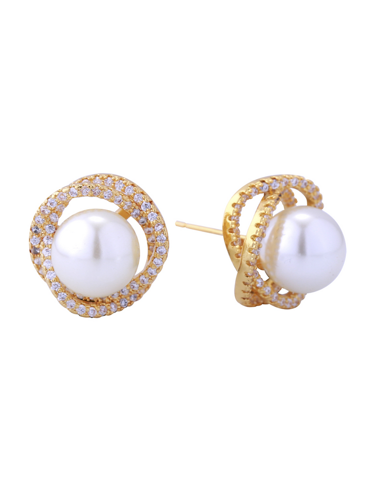 27 Rhinestone Twisted Pearl Stud Earrings