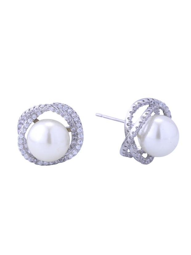 27 Rhinestone Twisted Pearl Stud Earrings