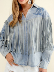 27 Western Embroidered Fringe Button Up Shirt