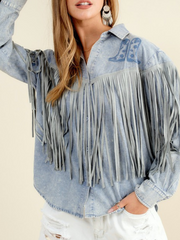 27 Western Embroidered Fringe Button Up Shirt