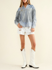 27 Western Embroidered Fringe Button Up Shirt