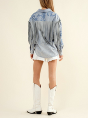 27 Western Embroidered Fringe Button Up Shirt