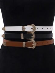 27 Floral Embossed Skinny Western Buckle Belt