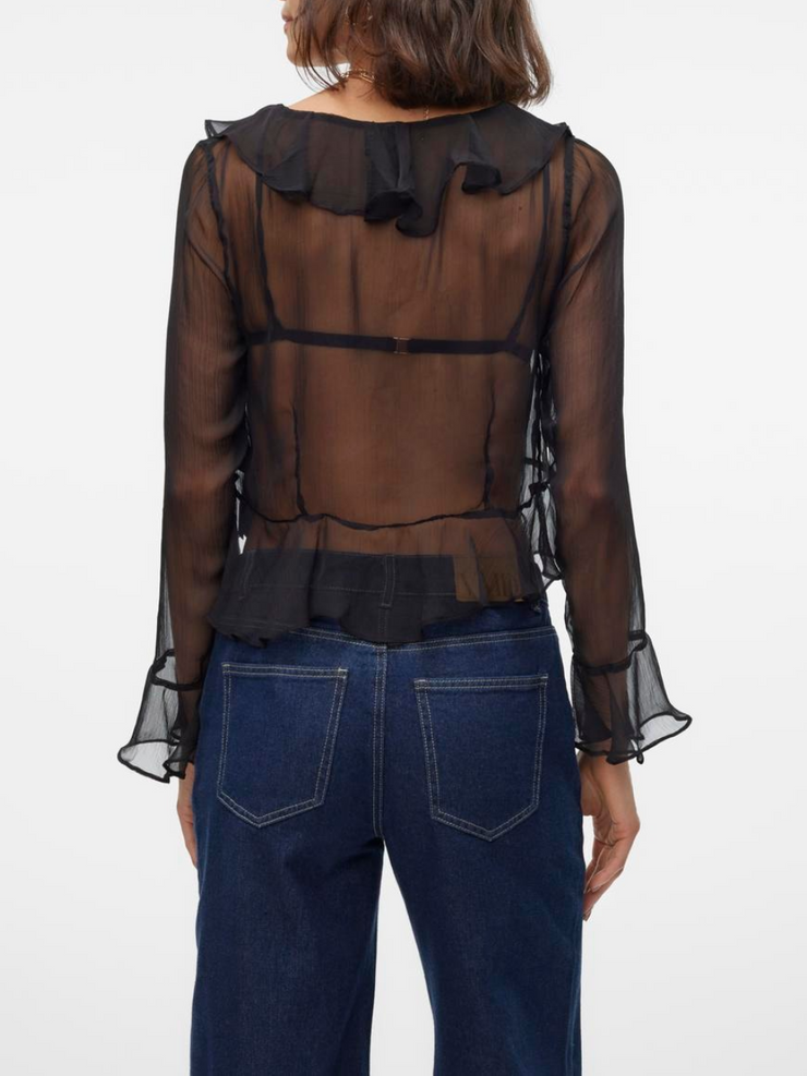 VERO MODA Spencer Long Sleeve Sheer Frill Blouse