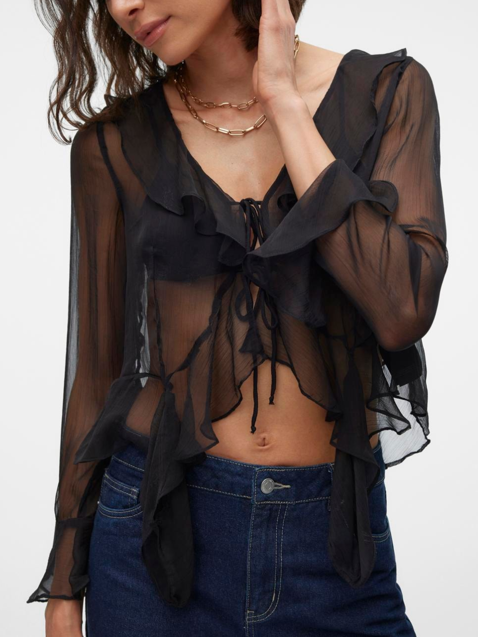 4way sheer frills blouse/black | KNUTH MARF