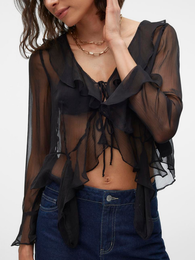 VERO MODA Spencer Long Sleeve Sheer Frill Blouse