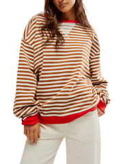 FREE PEOPLE Classic Striped Oversized Crewneck