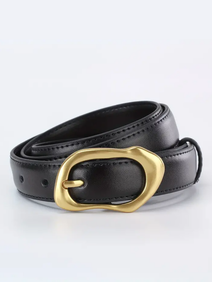 27 Wavy Oval Buckle Genuine Leather Belt