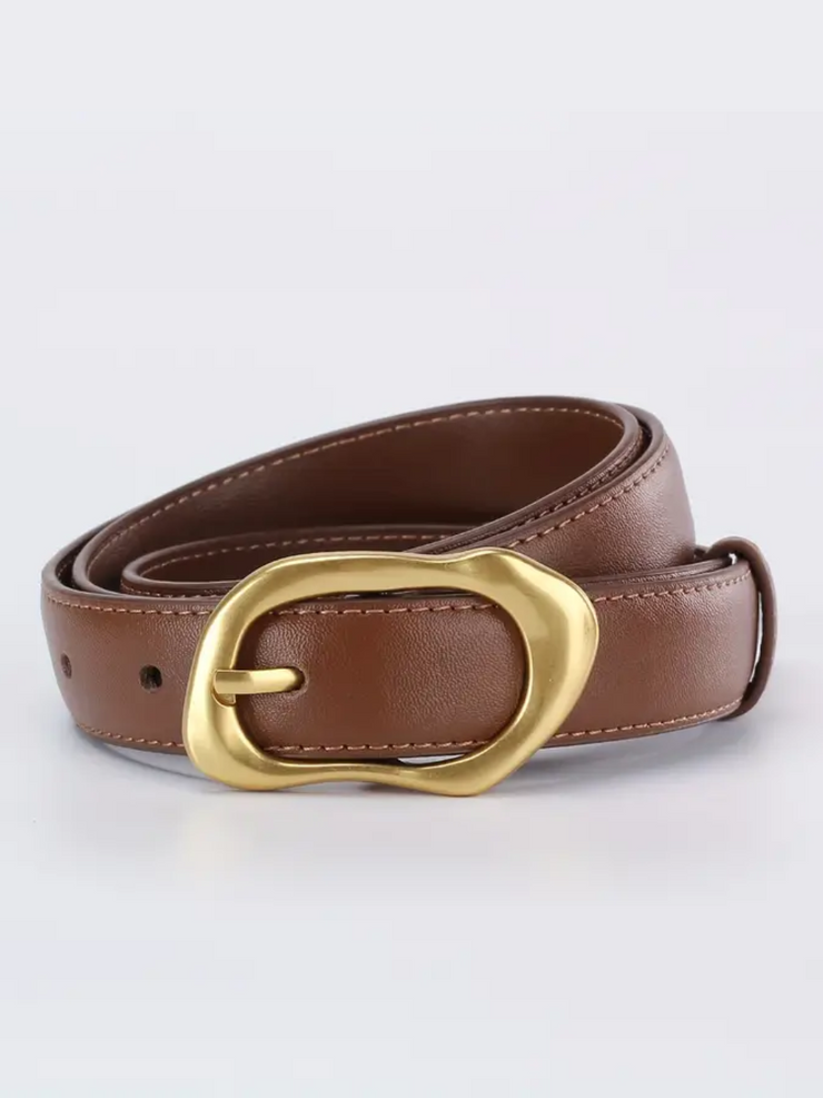 27 Wavy Oval Buckle Genuine Leather Belt