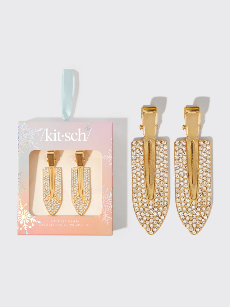 KITSCH Gold Rhinestone Creaseless Clips 2Pc Set