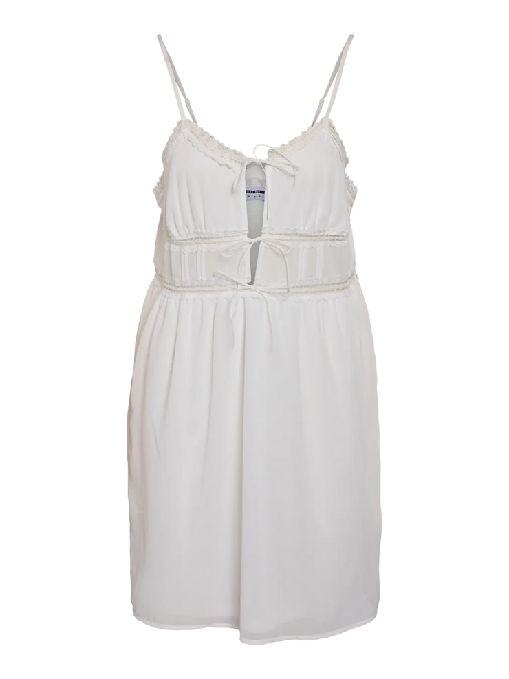 NOISY MAY Lace Trim Tie Front Mini Dress