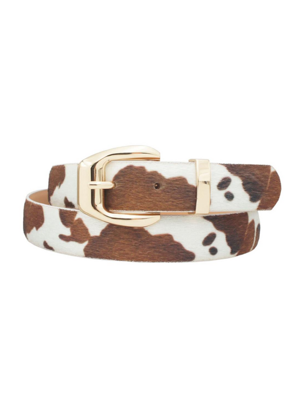 27 Squared Buckle Faux Fur Cow Print Belt