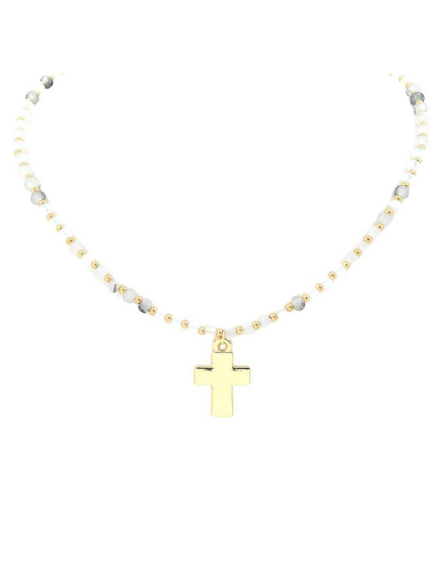 27 Cross Charm Beaded Necklace
