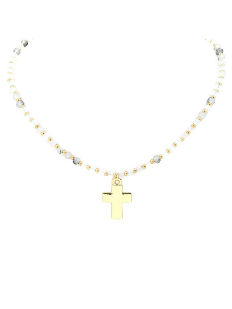 27 Cross Charm Beaded Necklace