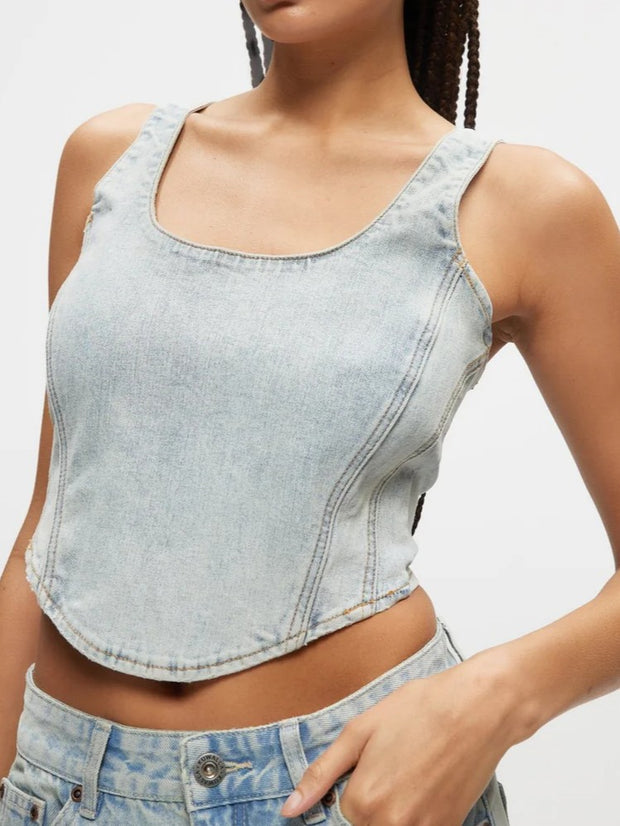 KUWALLA Denim Bustier Corset Top