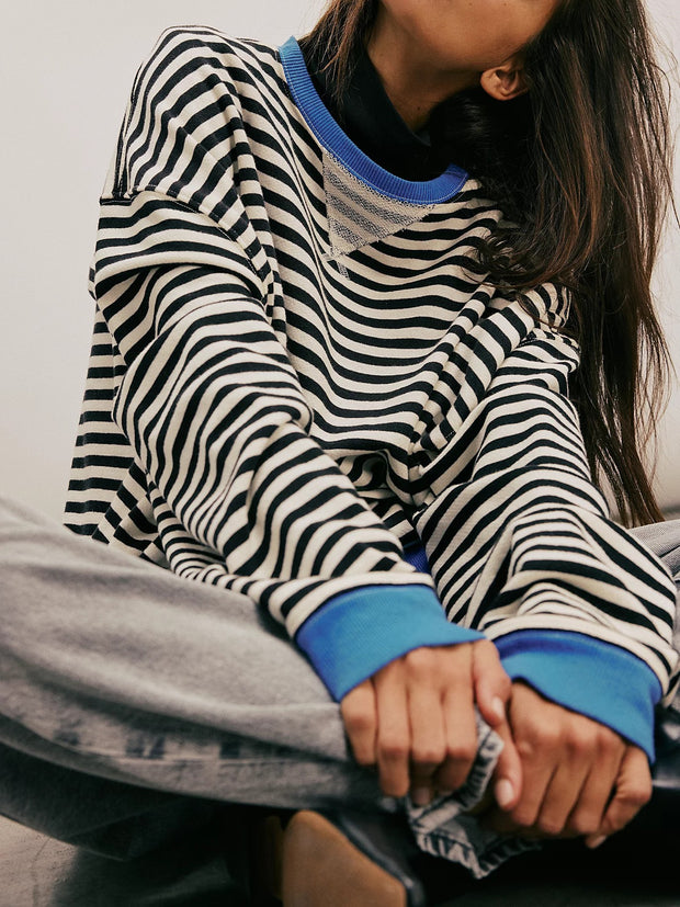 FREE PEOPLE Classic Striped Oversized Crewneck