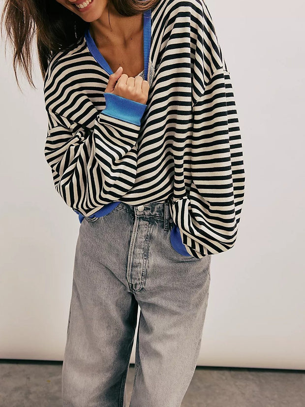 FREE PEOPLE Classic Striped Oversized Crewneck