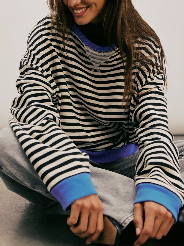 FREE PEOPLE Classic Striped Oversized Crewneck