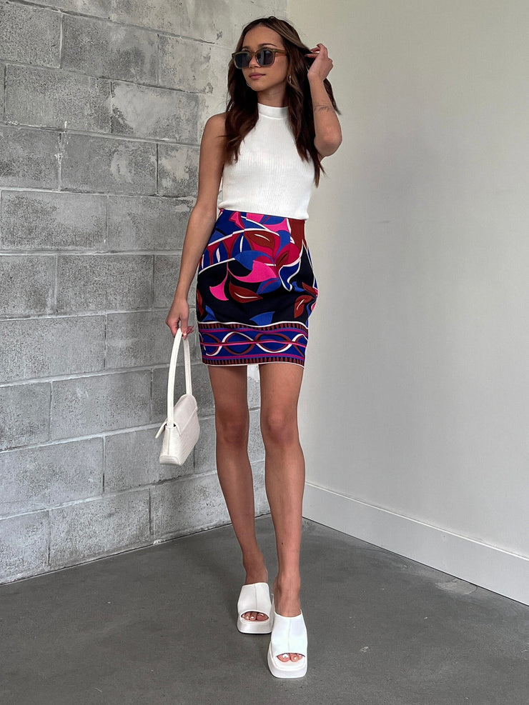 BLACK TAPE High Waisted Printed Mini Skirt