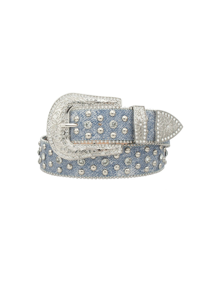 27 Western Rhinestone Studded Denim Belt