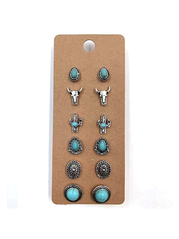 27 Western Concho 6 Pair Stud Earring Set