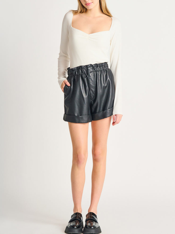 BLACK TAPE Faux Leather Cuffed Shorts