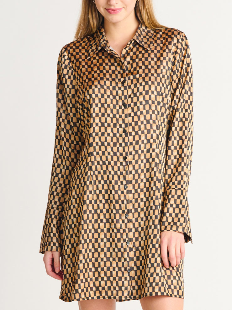 BLACK TAPE Claire Satin Shirt Dress