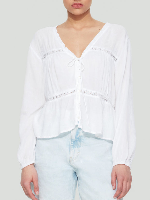 DEX Elle Lace Insert Tied Blouse