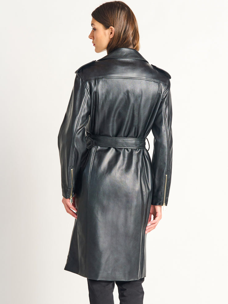 DEX Faux Leather Moto Trench Coat