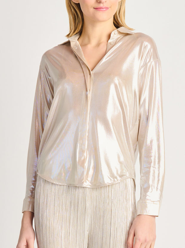 DEX Button Front Shimmer Blouse